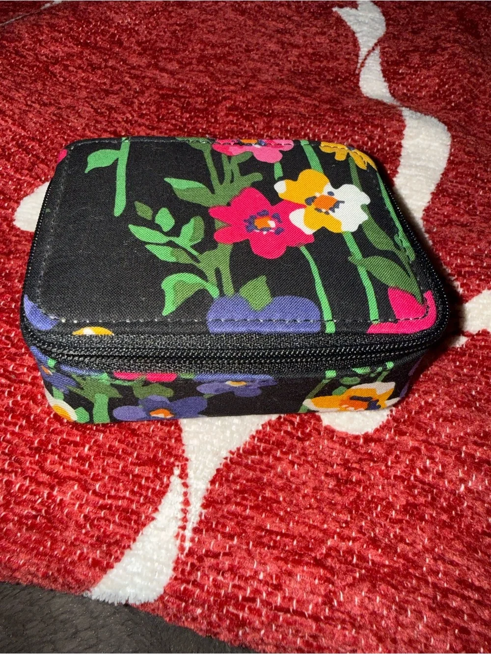 Vera Bradley Floral Travel Jewelry Case - Black with Multi-Color Flower Print